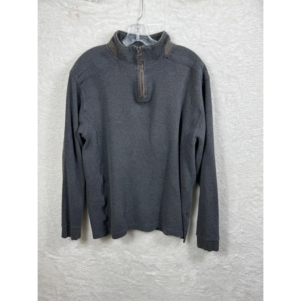 Blue Uomo Gray Quarter Zip Pullover Sweater‎ Elbow Patch Long Sleeve XL